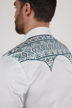 Load image into Gallery viewer, Mens Modern Fit Stretch Multi-Color Aztec Embroidery Shirt
