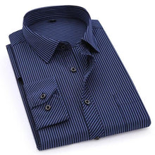 Load image into Gallery viewer, Men&#39;s Navy Blue Striped Dress Shirt
