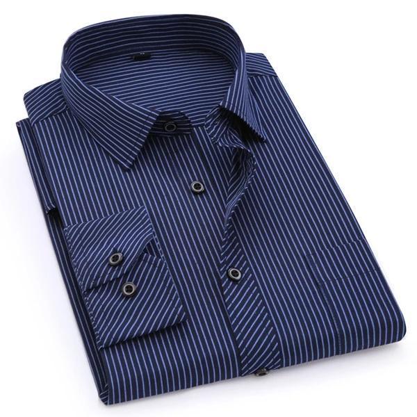 Men's Navy Blue Striped Dress Shirt