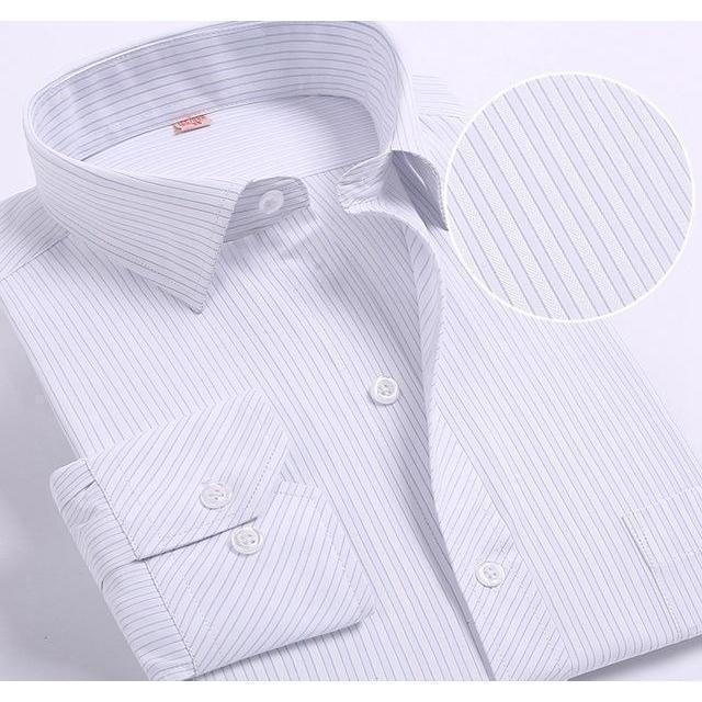 Men's Pale Gray Striped Dress Shirt