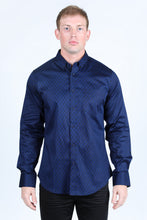 Load image into Gallery viewer, Mens Satin Cotton/Spandex Modern Fit Long Sleeve Shirt - Navy
