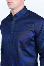 Load image into Gallery viewer, Mens Satin Cotton/Spandex Modern Fit Long Sleeve Shirt - Navy
