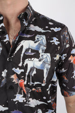 Load image into Gallery viewer, Mens Short Sleeve Modern Fit Stretch Wild Horses Print Shirt
