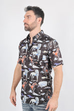 Load image into Gallery viewer, Mens Short Sleeve Modern Fit Stretch Wild Horses Print Shirt

