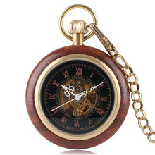 Load image into Gallery viewer, Men's Steampunk Wooden Mechanical Pocket Watch
