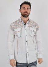 Load image into Gallery viewer, Mens Vintage Washed 2-tone Embroidery Modern Fit Stretch Shirt
