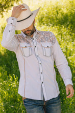 Load image into Gallery viewer, Mens Vintage Washed 2-tone Embroidery Modern Fit Stretch Shirt
