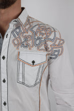 Load image into Gallery viewer, Mens Vintage Washed 2-tone Embroidery Modern Fit Stretch Shirt
