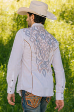 Load image into Gallery viewer, Mens Vintage Washed 2-tone Embroidery Modern Fit Stretch Shirt
