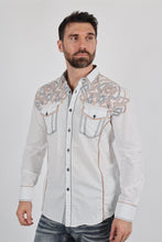 Load image into Gallery viewer, Mens Vintage Washed 2-tone Embroidery Modern Fit Stretch Shirt
