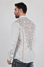 Load image into Gallery viewer, Mens Vintage Washed 2-tone Embroidery Modern Fit Stretch Shirt

