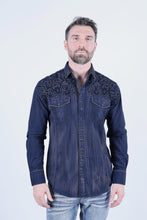 Load image into Gallery viewer, Mens Vintage Washed 2-tone Embroidery Modern Fit Stretch Shirt
