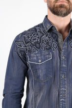 Load image into Gallery viewer, Mens Vintage Washed 2-tone Embroidery Modern Fit Stretch Shirt
