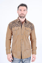 Load image into Gallery viewer, Mens Vintage Washed 2-tone Embroidery Modern Fit Stretch Shirt

