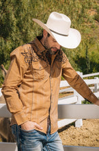 Load image into Gallery viewer, Mens Vintage Washed 2-tone Embroidery Modern Fit Stretch Shirt

