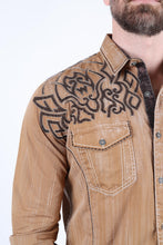 Load image into Gallery viewer, Mens Vintage Washed 2-tone Embroidery Modern Fit Stretch Shirt

