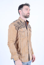 Load image into Gallery viewer, Mens Vintage Washed 2-tone Embroidery Modern Fit Stretch Shirt
