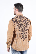 Load image into Gallery viewer, Mens Vintage Washed 2-tone Embroidery Modern Fit Stretch Shirt
