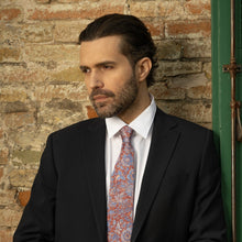 Load image into Gallery viewer, Catania - Printed Silk Tie - Blue &amp; Brick Red
