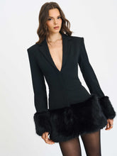Load image into Gallery viewer, Wenona Black Fur Trimmed V-Neck Mini Blazer Dress
