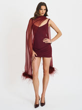 Load image into Gallery viewer, Tori Wine Red Pleated Mini Dress with Chiffon Scarf
