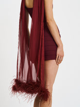 Load image into Gallery viewer, Tori Wine Red Pleated Mini Dress with Chiffon Scarf

