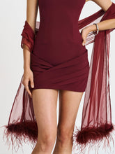 Load image into Gallery viewer, Tori Wine Red Pleated Mini Dress with Chiffon Scarf
