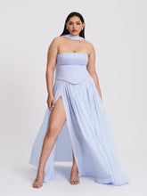 Load image into Gallery viewer, Qianna Baby Blue Peplum Top Drop Waist Chiffon Gown
