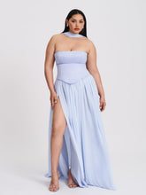 Load image into Gallery viewer, Qianna Baby Blue Peplum Top Drop Waist Chiffon Gown
