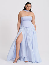 Load image into Gallery viewer, Qianna Baby Blue Peplum Top Drop Waist Chiffon Gown
