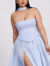 Load image into Gallery viewer, Qianna Baby Blue Peplum Top Drop Waist Chiffon Gown
