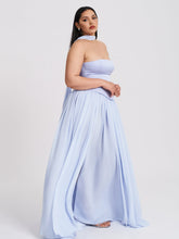 Load image into Gallery viewer, Qianna Baby Blue Peplum Top Drop Waist Chiffon Gown

