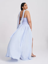 Load image into Gallery viewer, Qianna Baby Blue Peplum Top Drop Waist Chiffon Gown
