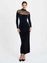 Load image into Gallery viewer, Blair Black Sheer Mock Neck Maxi Dress
