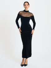 Load image into Gallery viewer, Blair Black Sheer Mock Neck Maxi Dress
