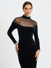 Load image into Gallery viewer, Blair Black Sheer Mock Neck Maxi Dress
