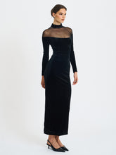 Load image into Gallery viewer, Blair Black Sheer Mock Neck Maxi Dress
