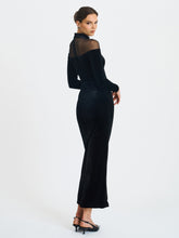 Load image into Gallery viewer, Blair Black Sheer Mock Neck Maxi Dress
