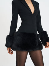 Load image into Gallery viewer, Wenona Black Fur Trimmed V-Neck Mini Blazer Dress
