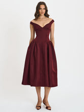Load image into Gallery viewer, Omella Burgundy Ruched Bust Sweetheart Flared Midi Dress
