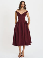 Load image into Gallery viewer, Omella Burgundy Ruched Bust Sweetheart Flared Midi Dress
