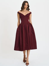 Load image into Gallery viewer, Omella Burgundy Ruched Bust Sweetheart Flared Midi Dress
