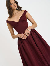 Load image into Gallery viewer, Omella Burgundy Ruched Bust Sweetheart Flared Midi Dress
