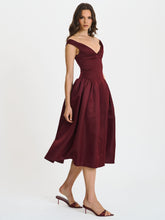 Load image into Gallery viewer, Omella Burgundy Ruched Bust Sweetheart Flared Midi Dress
