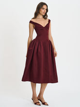 Load image into Gallery viewer, Omella Burgundy Ruched Bust Sweetheart Flared Midi Dress
