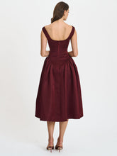 Load image into Gallery viewer, Omella Burgundy Ruched Bust Sweetheart Flared Midi Dress
