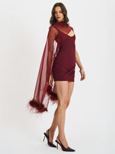 Load image into Gallery viewer, Tori Wine Red Pleated Mini Dress with Chiffon Scarf
