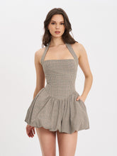 Load image into Gallery viewer, Dacia Plaid Halter Lace-up Bubble Mini Dress
