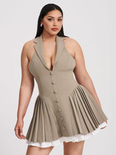 Load image into Gallery viewer, Hazel Brown Preppy Halter Neck Pleated Mini Dress
