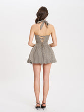 Load image into Gallery viewer, Dacia Plaid Halter Lace-up Bubble Mini Dress
